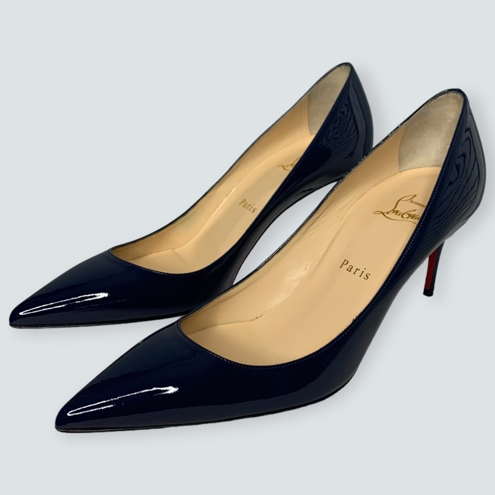 Christian Louboutin Pigalle Follies Dark China
Blue Patent Leather Size 38.